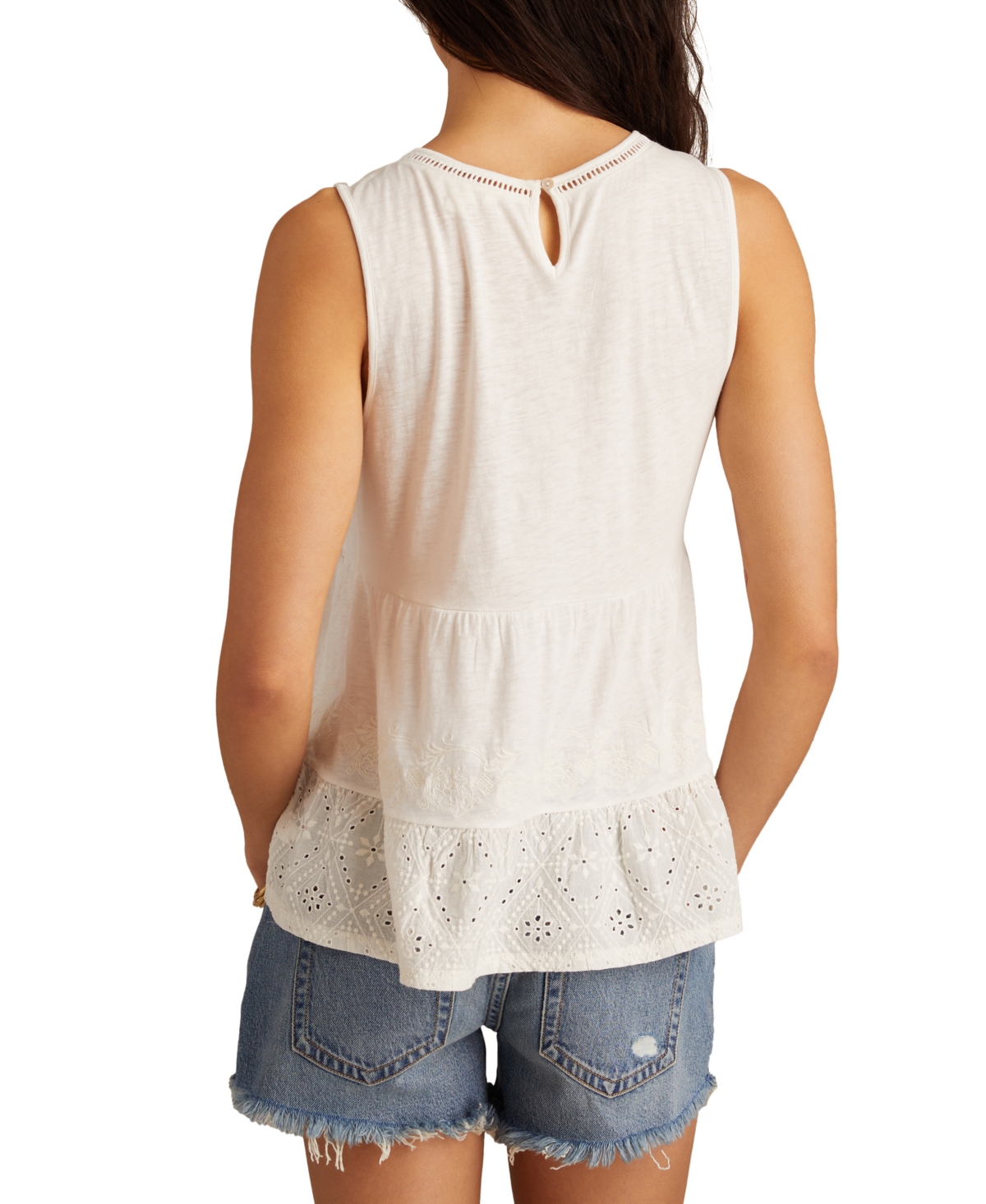 LUCKY BRAND WOMEN'S COTTON EMBROIDERED TIERED TANK TOP 