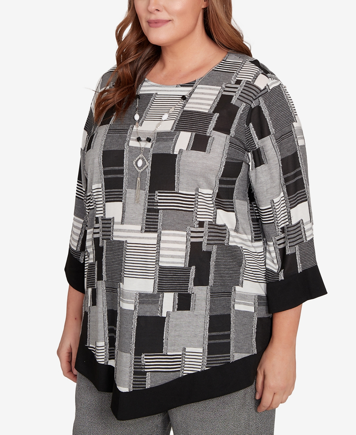 Alfred Dunner Plus Size Solid Patchwork Top