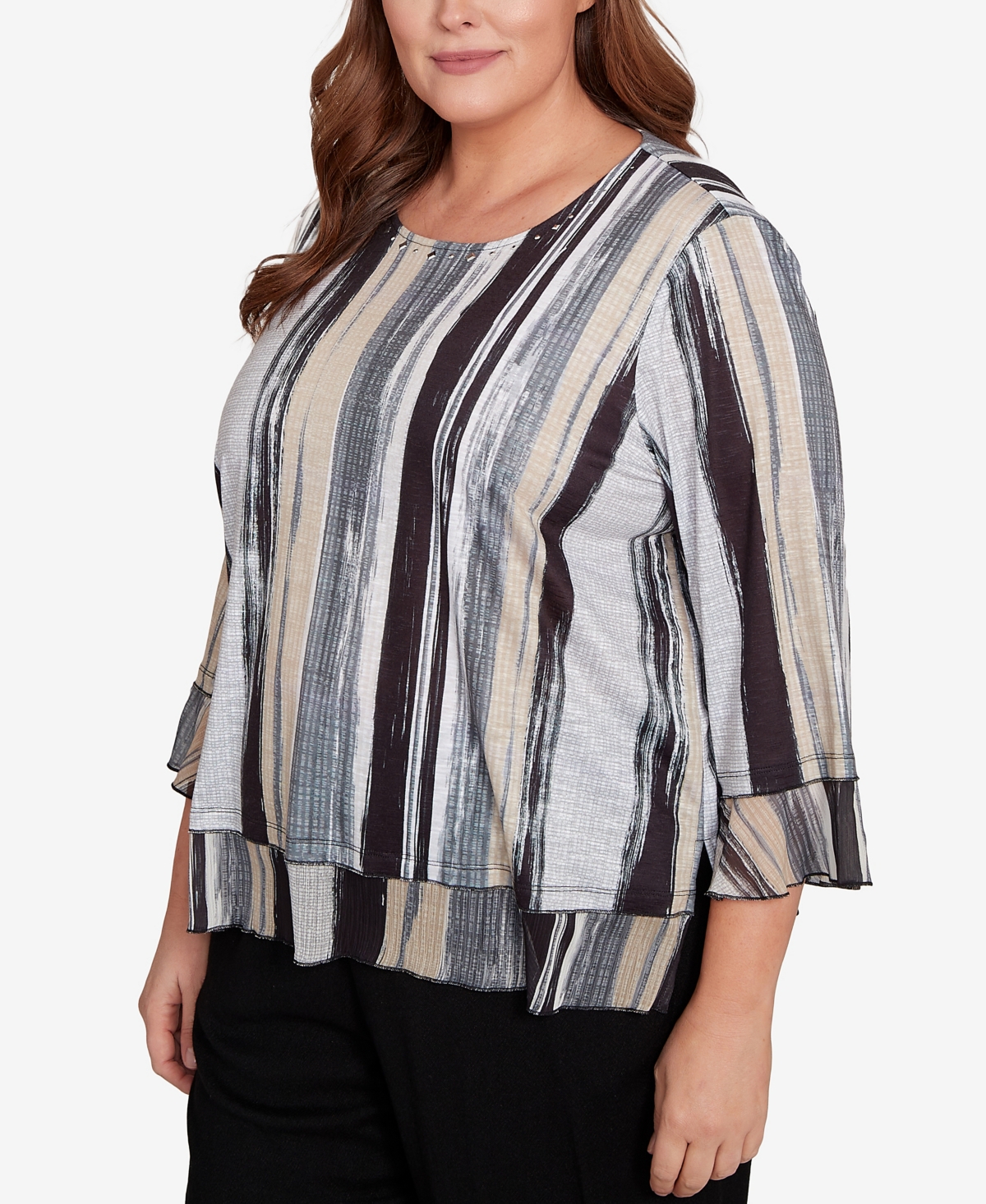 Alfred Dunner Plus Size Stripe Bell Sleeve Top