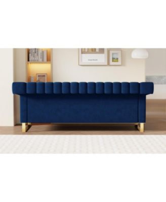 Streamdale Luxurious Blue Velvet Sofa with Stainless Steel Metal Legs and Comfortable Seating