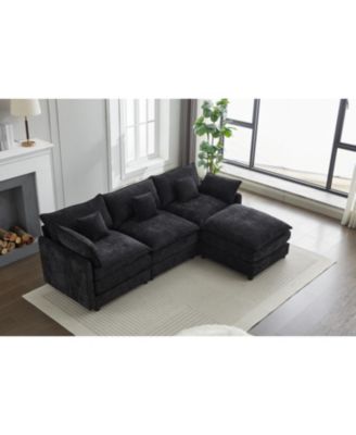 Modular Sectional Sofa, 3-Seater Sofa with Ottoman, Modern L-Shaped Sofa for Living Room Bedroom Apartment