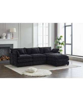 Modular Sectional Sofa, 3-Seater Sofa with Ottoman, Modern L-Shaped Sofa for Living Room Bedroom Apartment