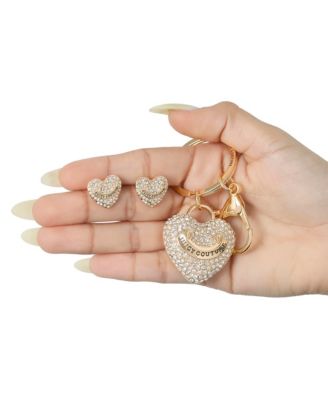 Gold-Tone Pave Heart Keychain & Earrings Set