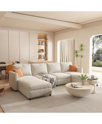 Elegant Sectional Sofa with Storage and Adjustable Ottomans