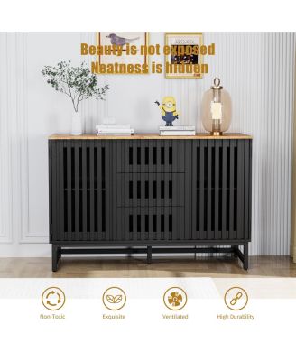 Modern 3-Drawer 4-Shelf Dresser with Striped Grille