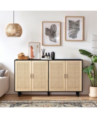 62.20" Elegant and Functional 4-Door Rattan Decorative Storage Cabinet