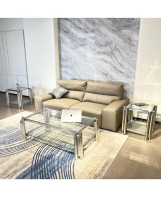 Streamdale Modern 3-Piece Stainless Steel Coffee Table Set with Clear Glass Tops