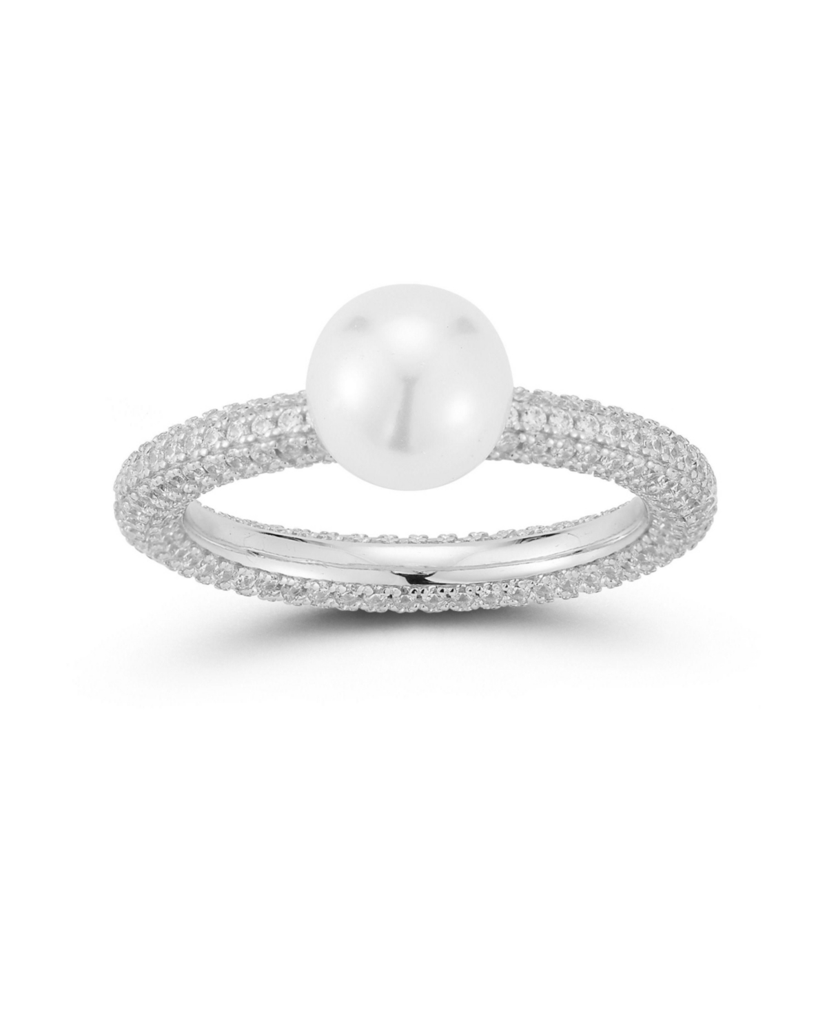 14K Gold Plated Sterling Silver Pearl Pave Band Ring - Gold