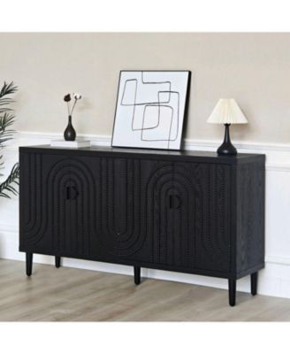 Modern Black Accent Cabinet 4-Door Wooden Storage Cabinet