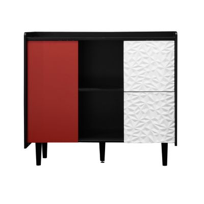 Red Accent Sideboard with Drawer and Open Shelves