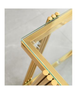 20" Square Gold End Table - Glass Top & Storage