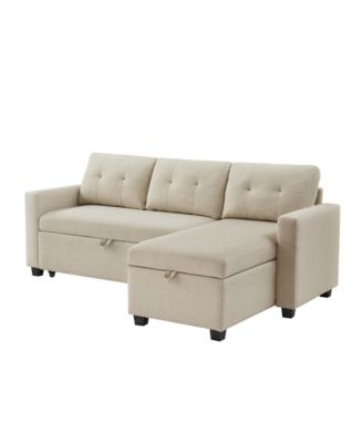 Streamdale Beige Upholstered Pull-Out Sofa with Storage Chaise