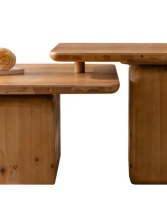 Streamdale Vintage Square Coffee Table Set, Wood Grain Finish (Set of 2)