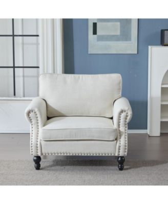 Streamdale 40" Nailhead Trim Sofa, Beige Faux Leather Rolled Arm, 1 Seater