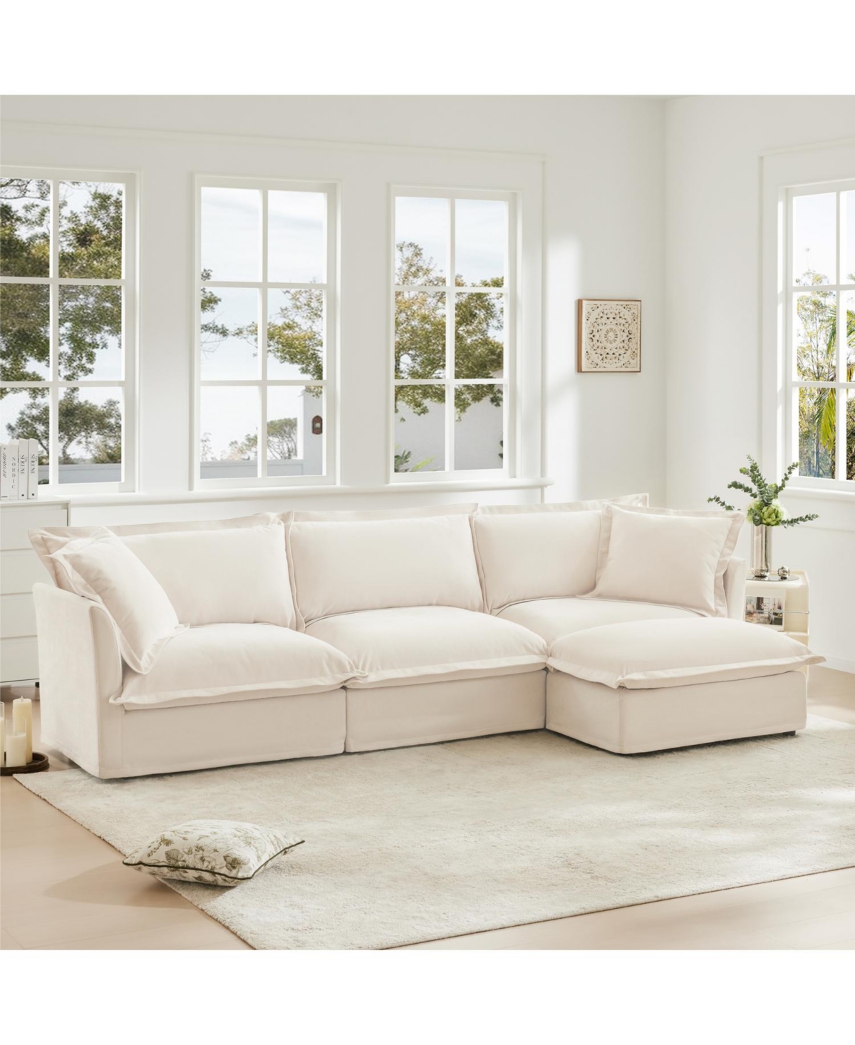 Streamdale L-Shaped Slipcovered Sectional Sofa with Ottoman & Pillows