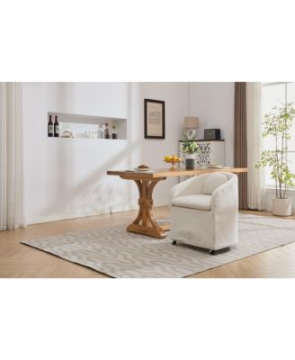 Set of 1 Chenille Fabric Dining Armchair With Back Cushion and Universal Wheels