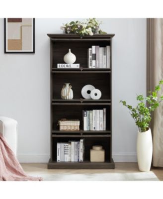 4-Tier Glass Display Cabinet with Flip-Up Doors Collectors Showcase