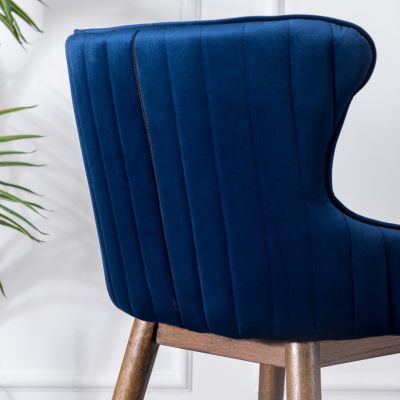 Fabric Upholstered Counter Height Wingback Stools, Set of 2, Blue