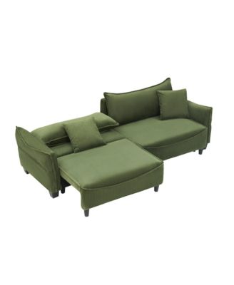 Streamdale Green Corduroy Sofa Bed with Pillows for Living Room