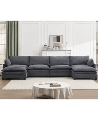 Oversized Velvet Modular Sofa U-Shape Couch with Ottomans & Pillows