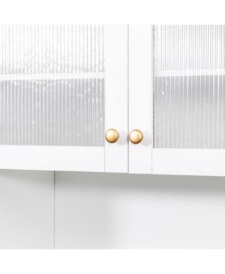 Farmhouse Pantry Cabinet, Pull-Out Shelves, 4 Doors - White