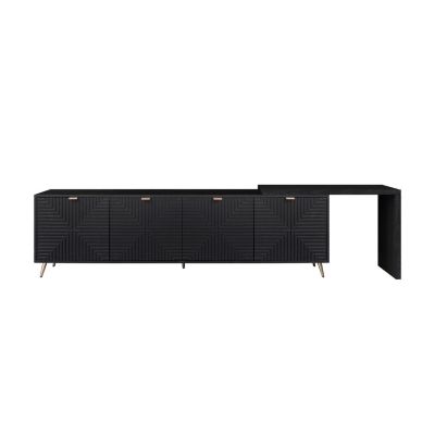 Extendable TV Cabinet with Storage, Adjustable Shelves, Lacquered Wood Veneer