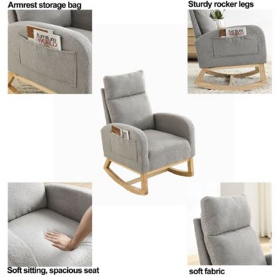  Modern High Backrest Rocker with Side Pockets
