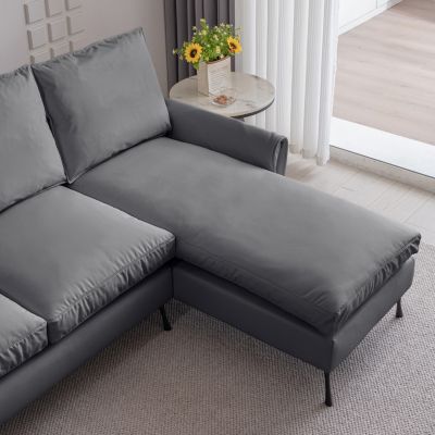 Contemporary Technical Leather Sofa with Reversible Chaise Lounge