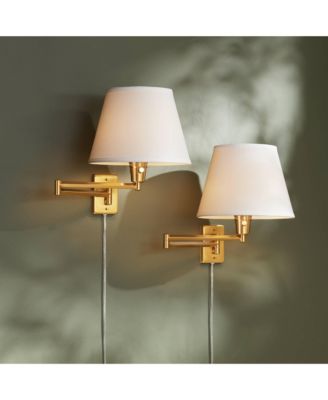 Clement Modern Swing Arm Wall Lamps Set of 2 Plug-in Fixtures with White Linen Shade for Bedroom, Bedside, Living Room or Reading