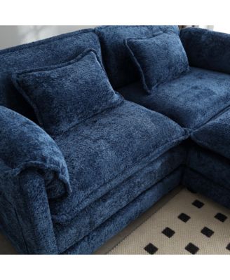 Chenille fabric, removable armrests with side pockets, high density sponge filling, oversized double sofa with footstool