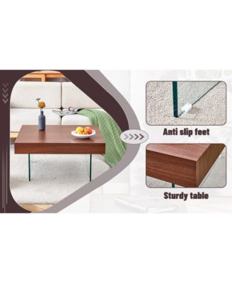  Walnut Square Coffee Table with Tempered Glass Legs