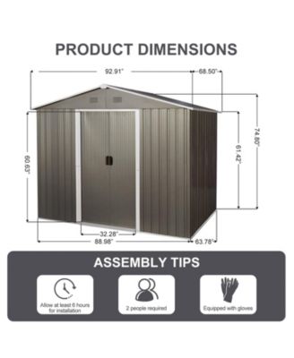 Streamdale 6FT X 8FT Outdoor Metal Storage Shed With Floor Base, Gray