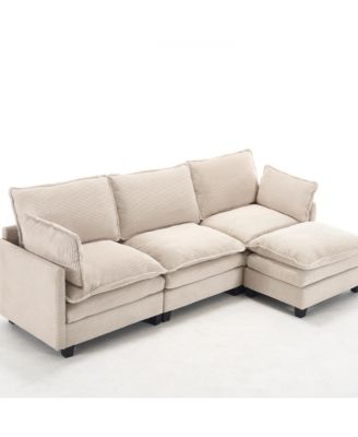 Modular Velvet U-Shaped Sofa with Ottoman & Pillows