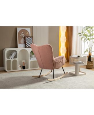Streamdale Teddy Fabric Rocking Chair With Adjustable Footrest,Pink
