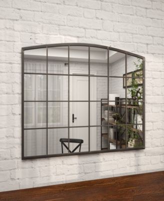 34" Metal Arched Window Pane Inspired Room Wall Mirror with Black Frame