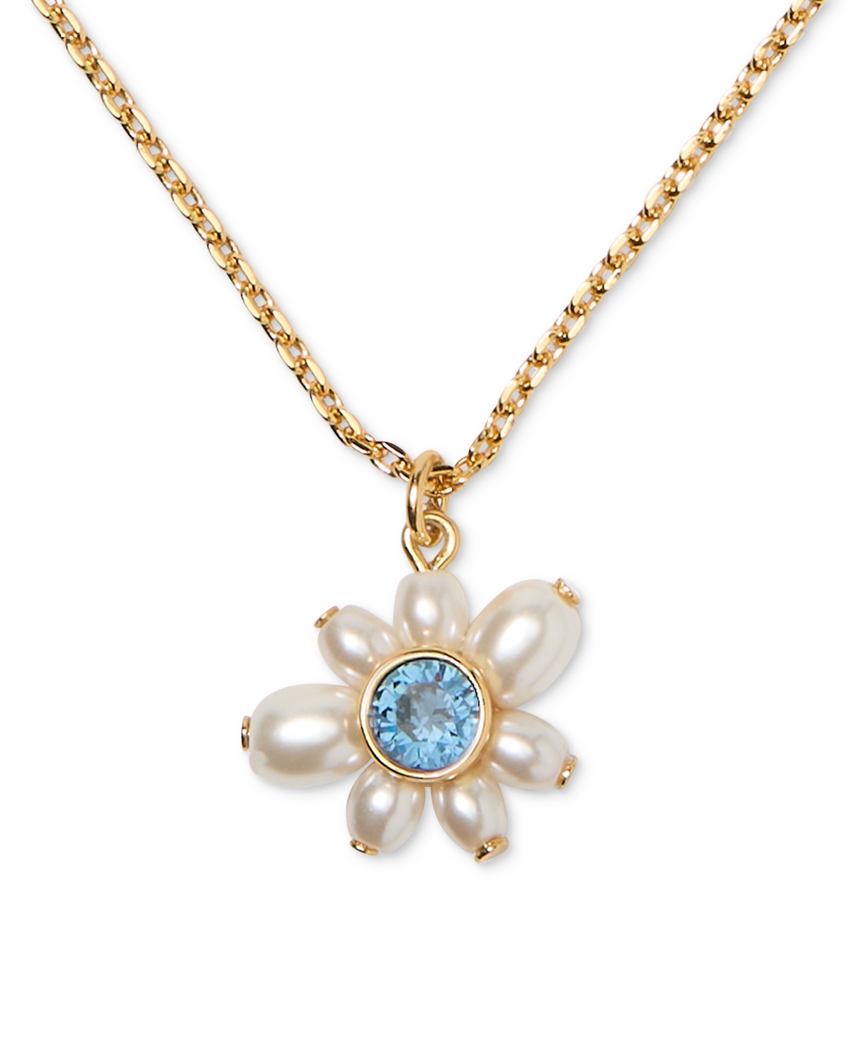 Kate Spade Gold-tone Cubic Zirconia & Imitation Pearl Flower Pendant Necklace, 16" + 3" Extender