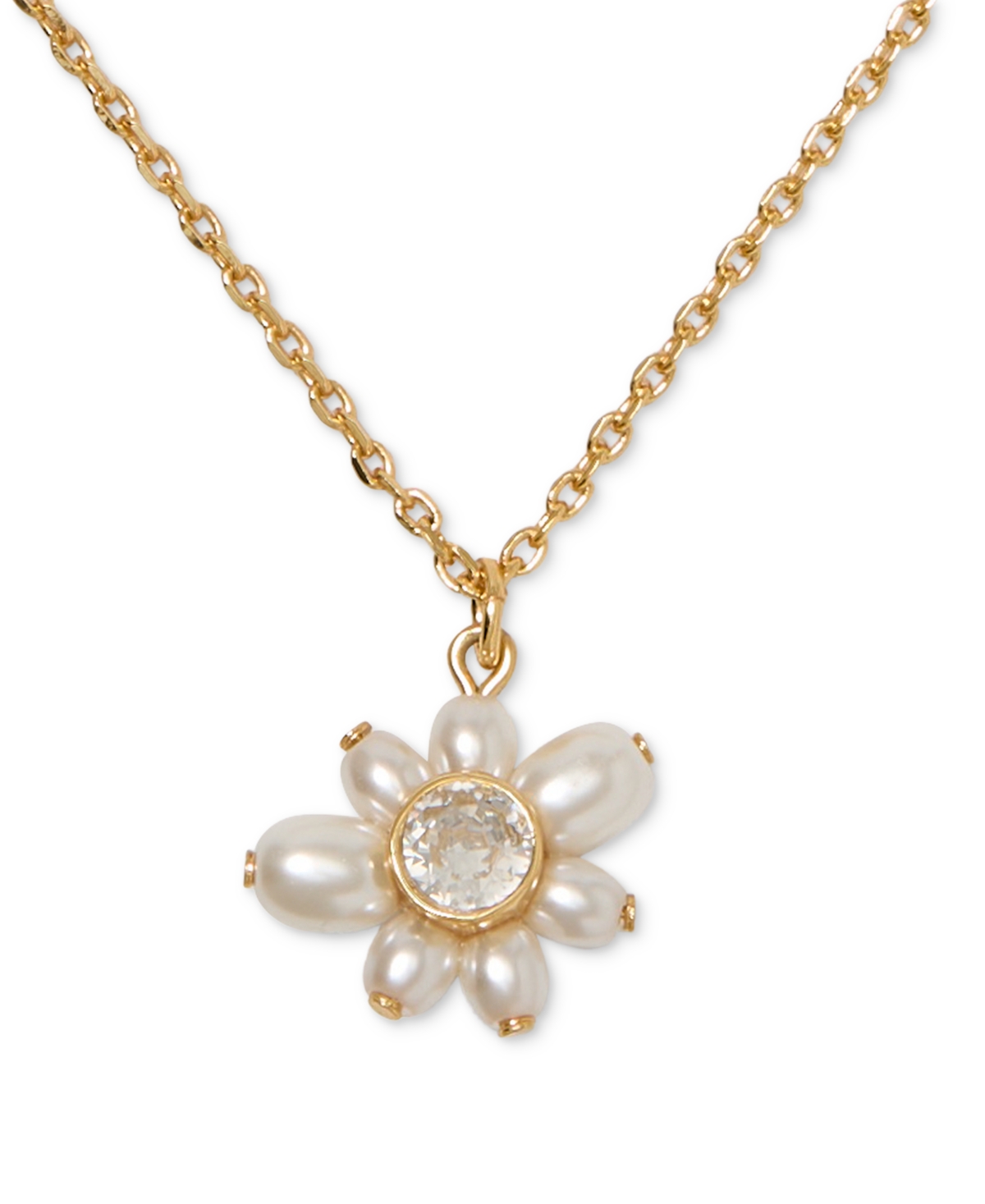 Kate Spade Gold-tone Cubic Zirconia & Imitation Pearl Flower Pendant Necklace, 16" + 3" Extender