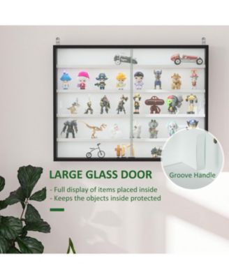 5-Tier Display Cabinet, Glass Display Case with 2 Doors and Adjustable Shelves, Wall-Mounted, Black, White