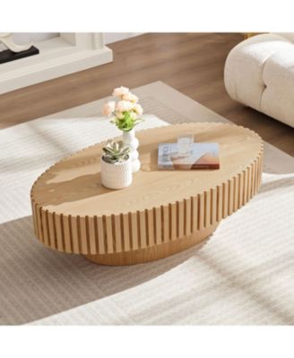Modern Oval Coffee Table with Pedestal Base, 43.7" for Living Room