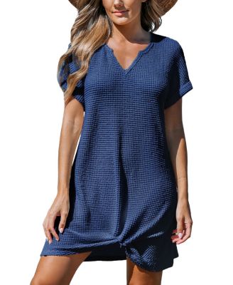 Women's Waffle Knit Short Sleeve Hem Twist Mini Cover-Up