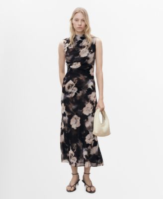 MANGO - Women's Floral-Print Draped Dress