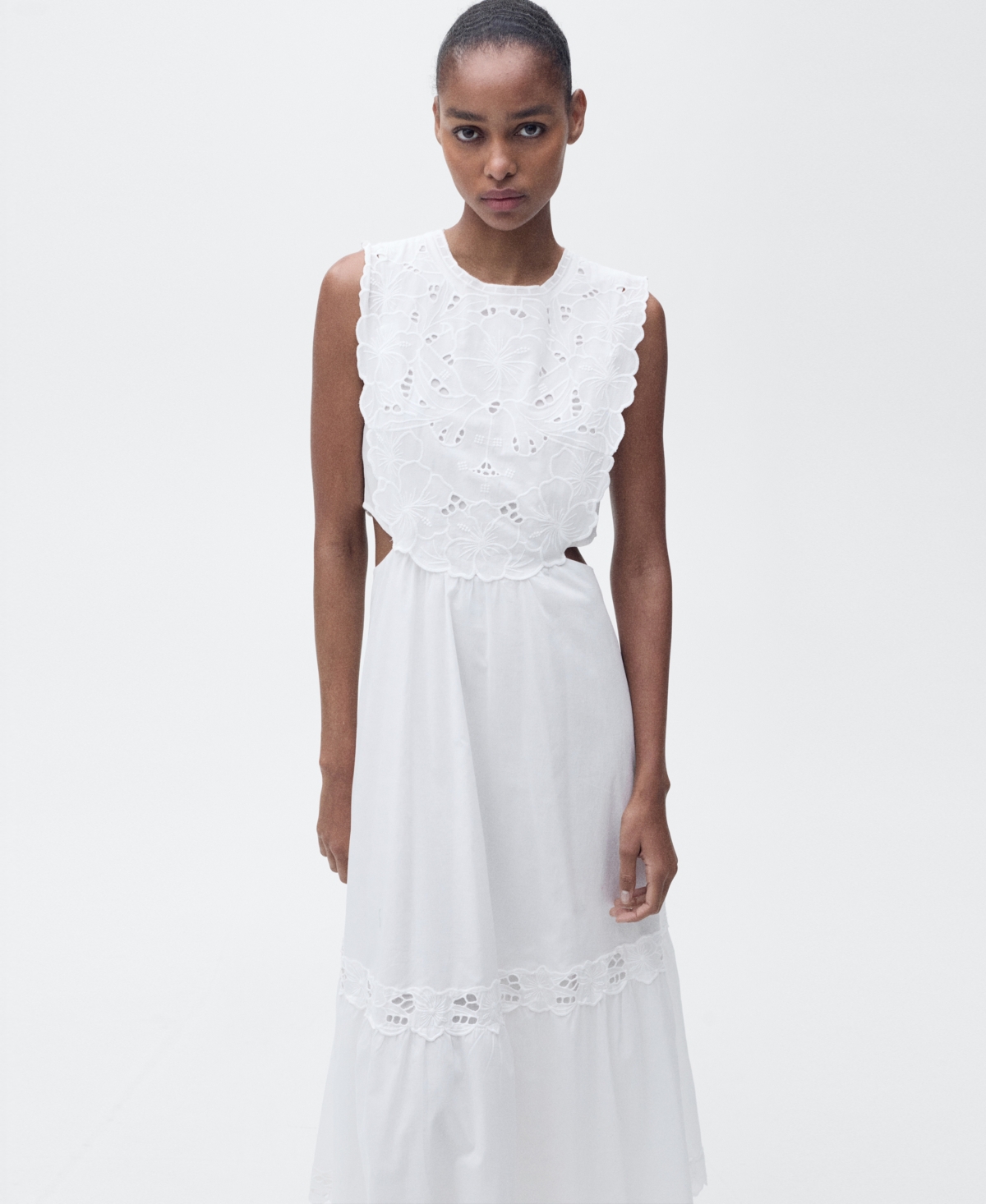 Shop Mango Women's Side Slits Embroidered Dress