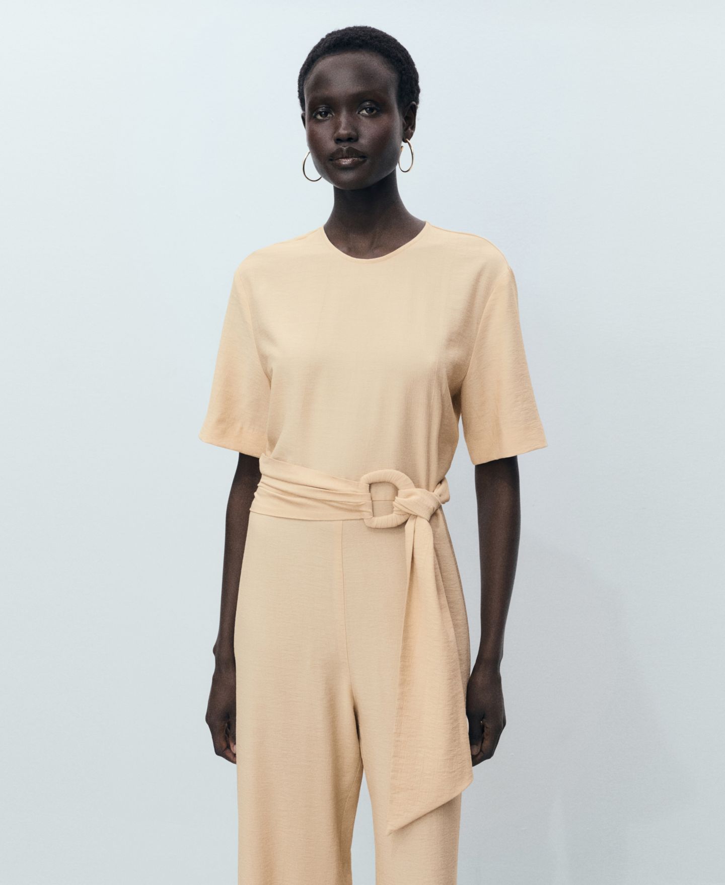Женский комбинезон MANGO Straight-Fit Short-Sleeved Jumpsuit, цвет: Экрю — фото 2