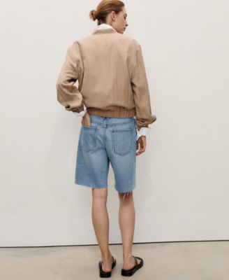 Women's Frayed Hem Denim Bermuda Shorts