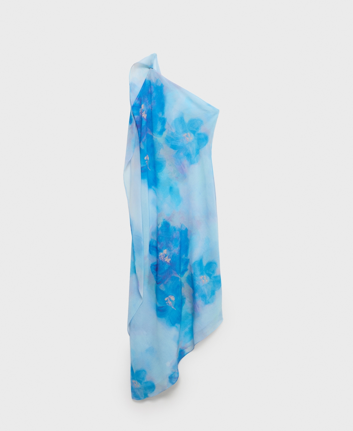 Mango Asymmetrical Floral Scarf Dress Blue