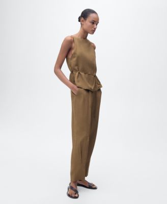 Women's Linen-Blend Pleated Pants