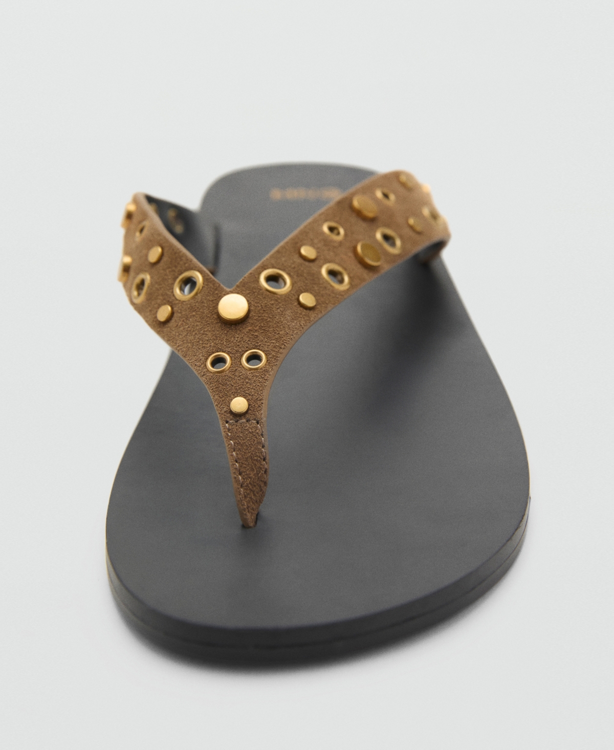 Mango Suede Sandals With Eyelet Straps Khaki