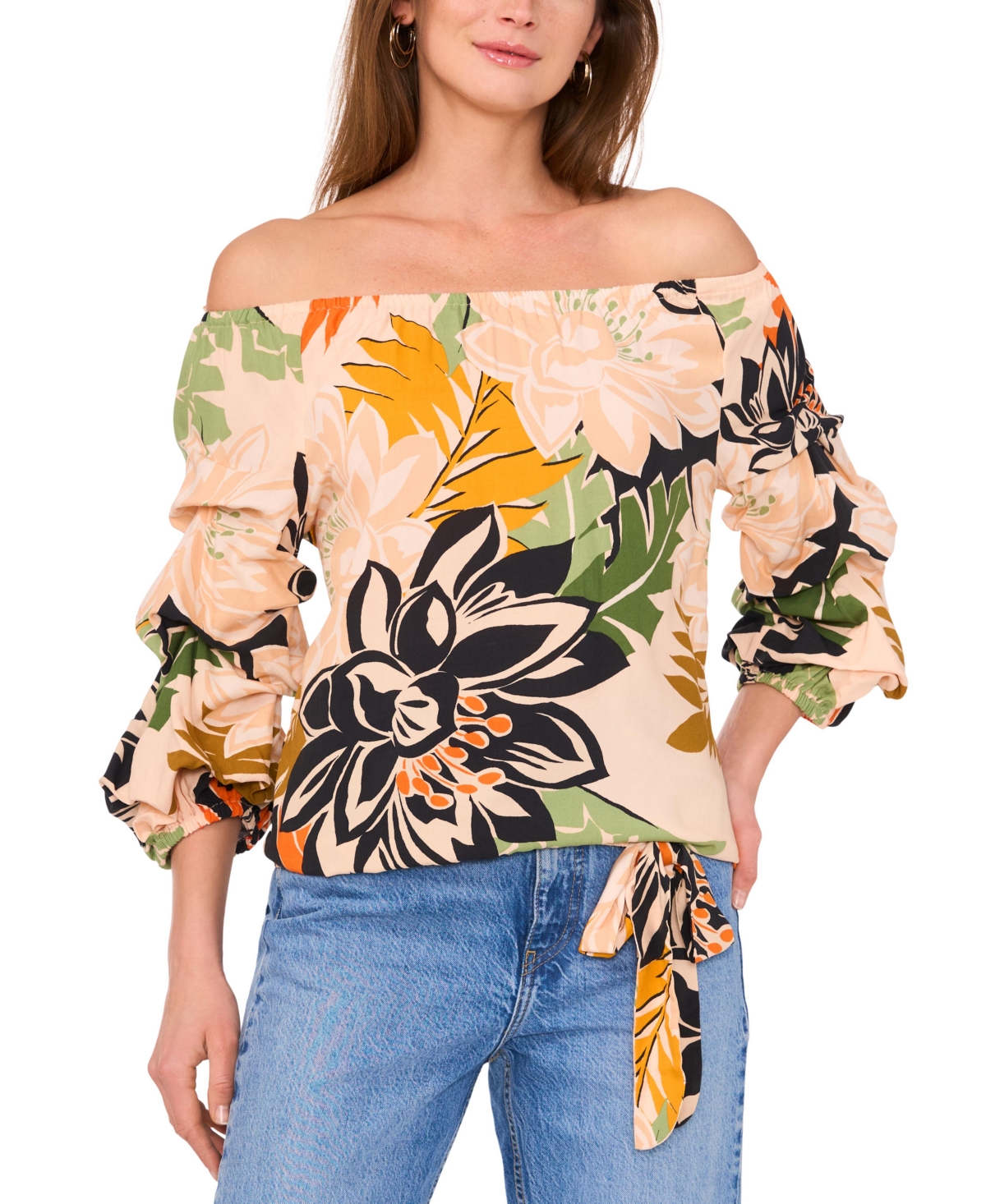 Vince Camuto Women's Printed Bubble-sleeve Blouse