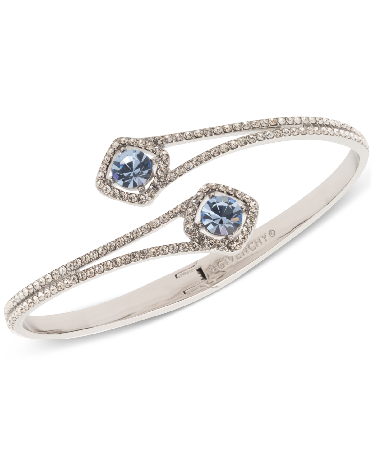 Givenchy Silver-tone Pave & Round Crystal Halo Bypass Bangle Bracelet