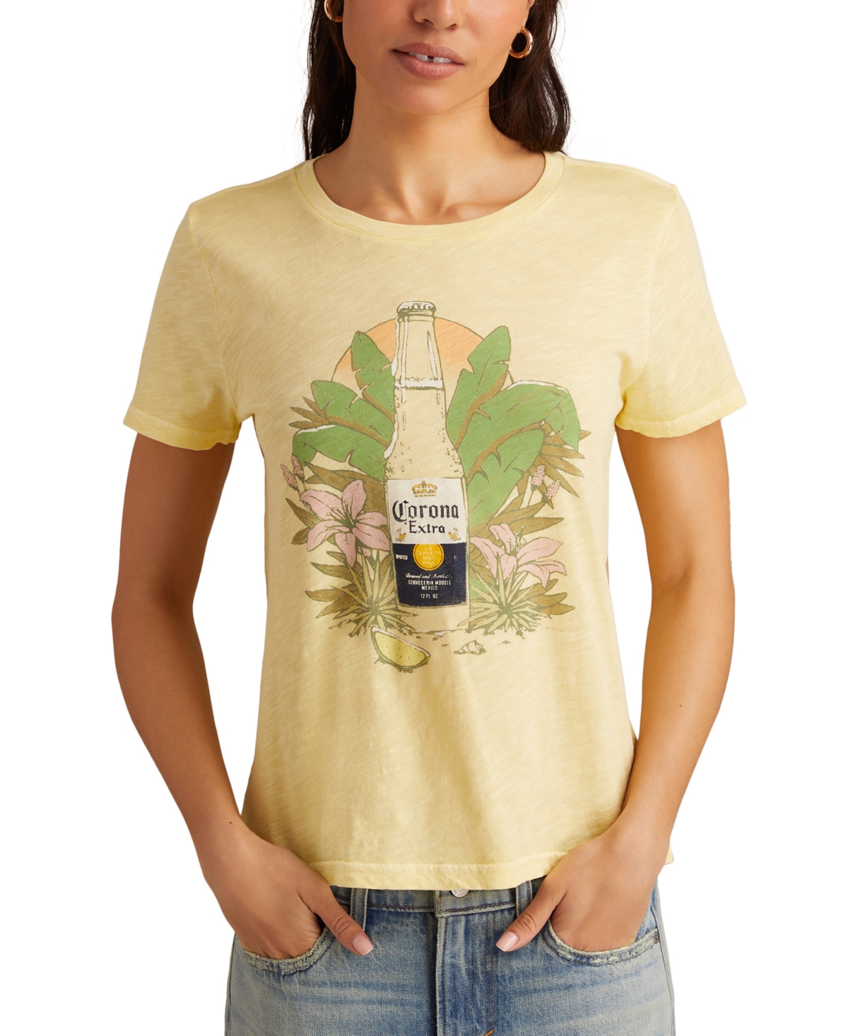 Women's Cotton Tropical Corona Graphic T-Shirt - Mellow Yellow